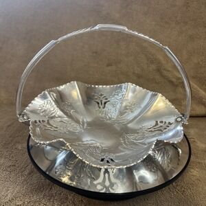 Vintage Thames Japan Hand Wrought Aluminum Brides Basket‎ Floral Cut Outs
